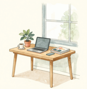 Contact calm office watercolor illustration